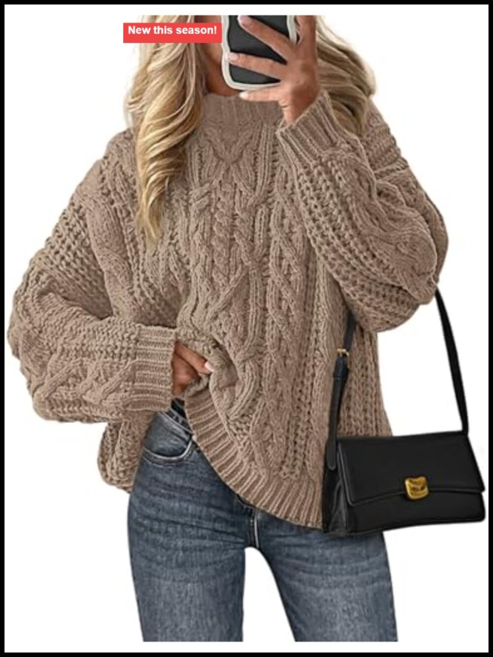 Oversized Chunky Cable Knit Pullover Sweater Crew Neck Long Sleeve